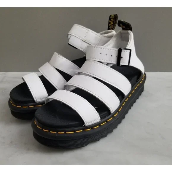 Doc Martens Blaire Flatform White Leather Sandals Womens Size 8 39 - Picture 2 of 6